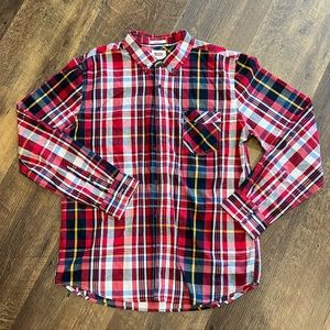 LEVIS button down shirt Mens size large long sleeve red black white plaid